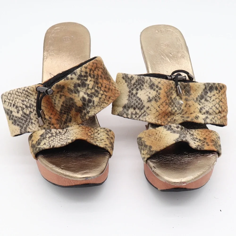 Modzori Wedge Sandals Womens 8 Platform Snakeskin Gold Reversible Fair